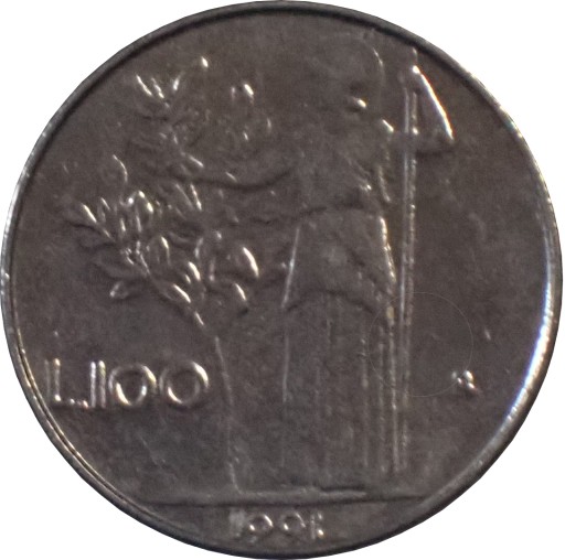 Zdjęcie oferty: Włochy 100 lire (mała) z 1991 roku - Ob. M. OFERTĘ