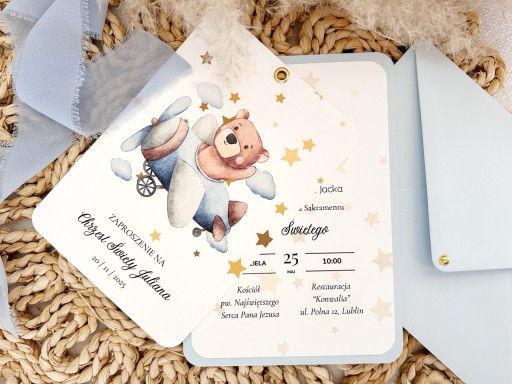 Zdjęcie oferty: Zaproszenia z motywem misia na chrzest chrzciny