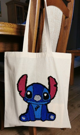 Zdjęcie oferty: Torba płócienna do szkoły na zakupy z ręcznie wykonaną aplikacją Stich 