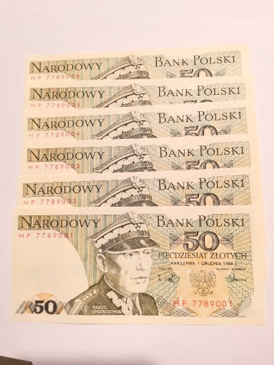 Zdjęcie oferty: Banknoty 50zł.'88r. destrukty drukarskie UNC /6szt