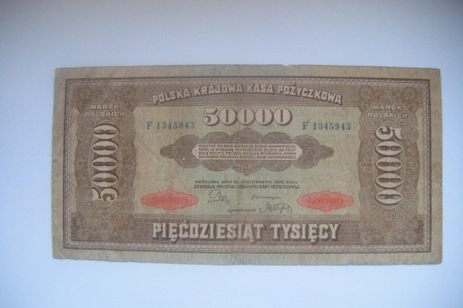 Zdjęcie oferty: Polska Banknot 50000 Marek Polskich.1922 r.seria F
