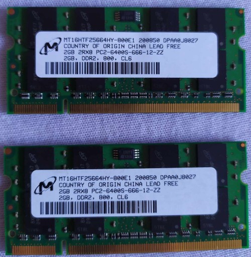 Zdjęcie oferty: Pamięć RAM 2x2GB DDR2 Micron MT16HTF25664HY-800E1