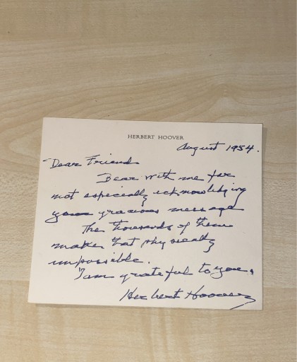 Zdjęcie oferty: Herbert Hoover Prezydent USA odręczny list