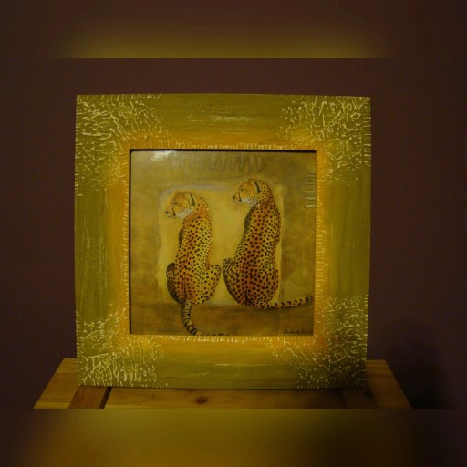 Zdjęcie oferty: obrazek, ramka vintage Knor gepardy 26,5x26,5 cm