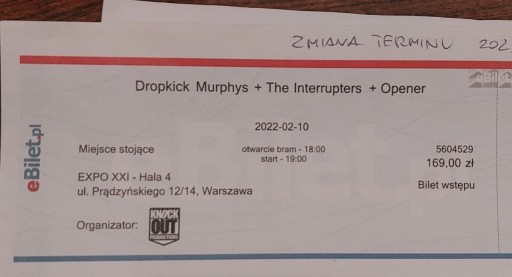 Zdjęcie oferty: Bilety 2szt na Dropkick Murphys 30.STY.23 Warszawa