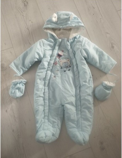 Zdjęcie oferty: Kombinezon zimowy dziecięcy rękawiczki kaptur z uszami 74na suwak błękitny 