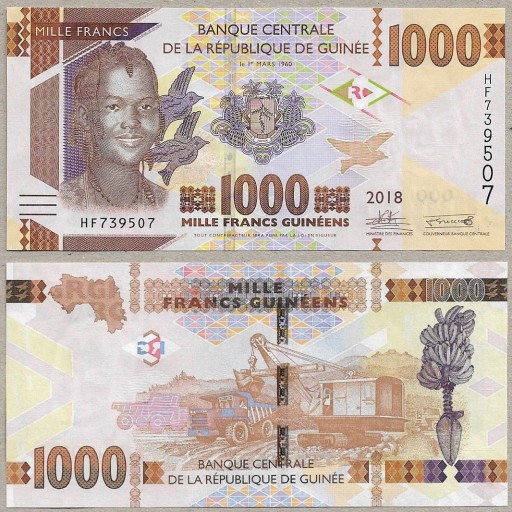 Zdjęcie oferty: Gwinea - 1000 Francs 2018, P-48c, UNC