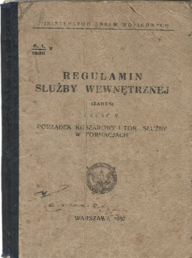 Zdjęcie oferty: Regulamin służby wewnętrznej WP 1930