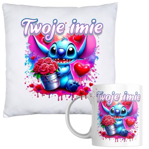 Zdjęcie oferty: Poduszka i kubek Stitch – personalizowany zestaw prezentowy | Twoje imię