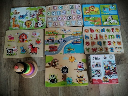 Zdjęcie oferty: Drewniane puzzle układanka zoo literki