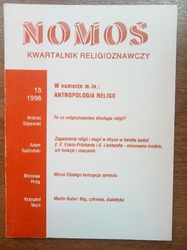 Zdjęcie oferty: Nomos 15 1996 Antropologia religii
