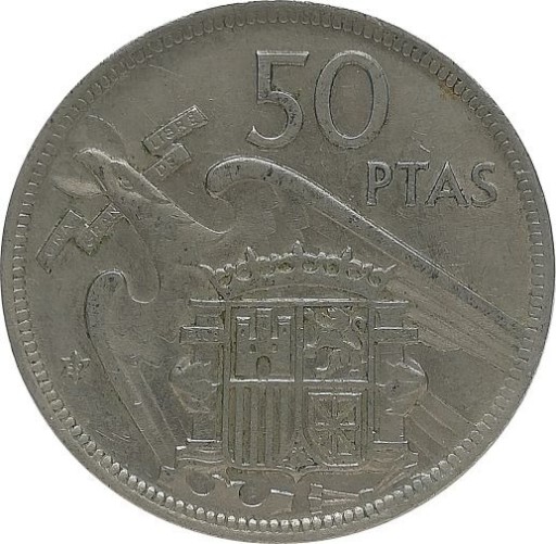Zdjęcie oferty: Hiszpania 50 pesetas 1959, KM#788