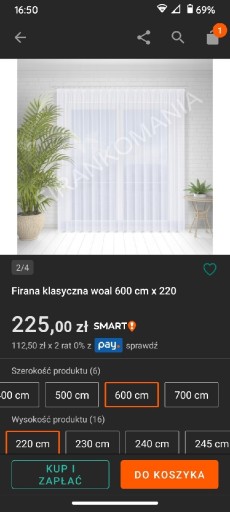 Zdjęcie oferty: Firana  gotowa 6 m szer , 2.20 wys