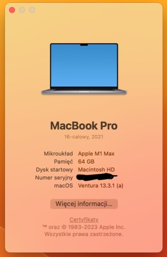 Zdjęcie oferty: MacBook Pro 16 M1 Max 64 GB 1TB 2021 32 GPU