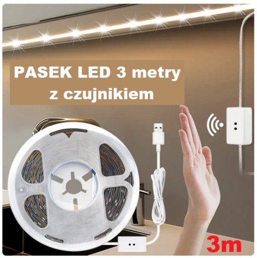 Zdjęcie oferty: Taśma LED biały ciepły 3m czujnik ruchu USB 5V