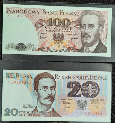Zdjęcie oferty: Banknoty 100 zł AP 1976 r , 20 zł T 1982 r UNC- 