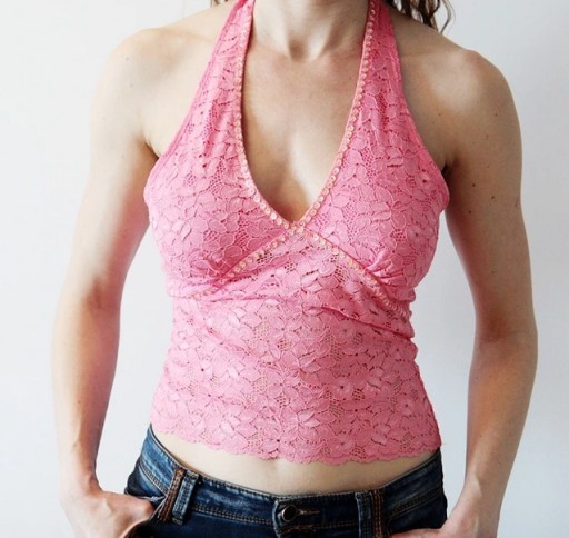 Zdjęcie oferty: Koszulka top wiązana na szyi różowa koronkowa XS