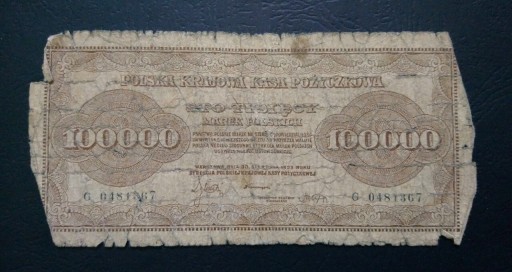 Zdjęcie oferty: Stary banknot Polska 100  tysięcy marek polskich