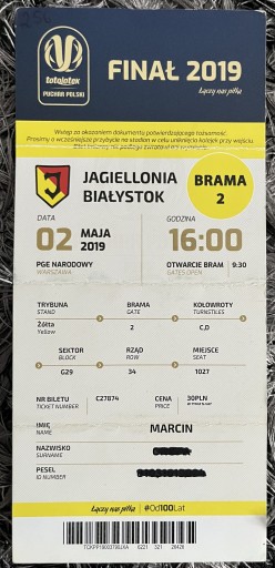 Zdjęcie oferty: Bilet z finału PP 2019: Lechia - Jagiellonia