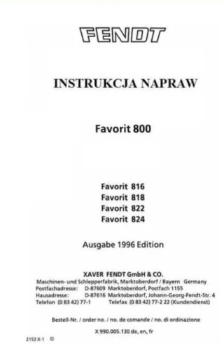 Zdjęcie oferty: Instrukcja napraw Fendt Favorit 816, 818, 822 PL