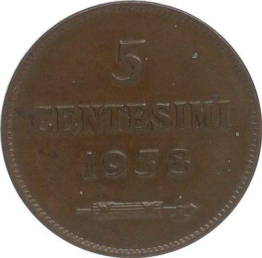 Zdjęcie oferty: San Marino 5 centesimi 1938, KM#12