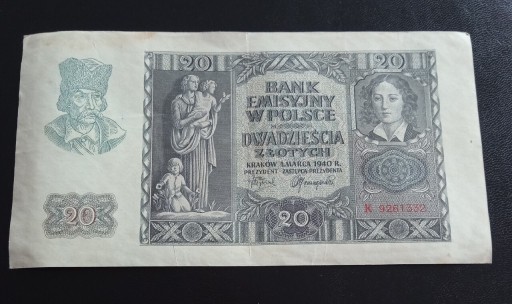 Zdjęcie oferty: Polska 20 zl. 1940 r. Seria K