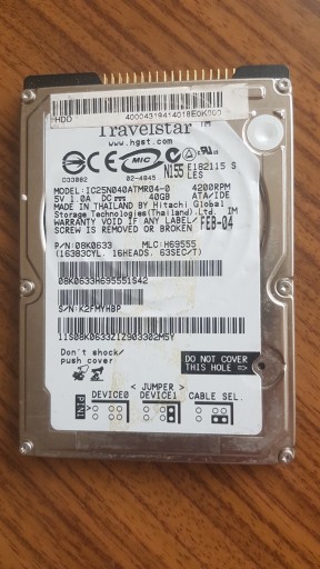 Zdjęcie oferty: HDD 2,5"  IC25N040ATMR04-0 40,0 GB