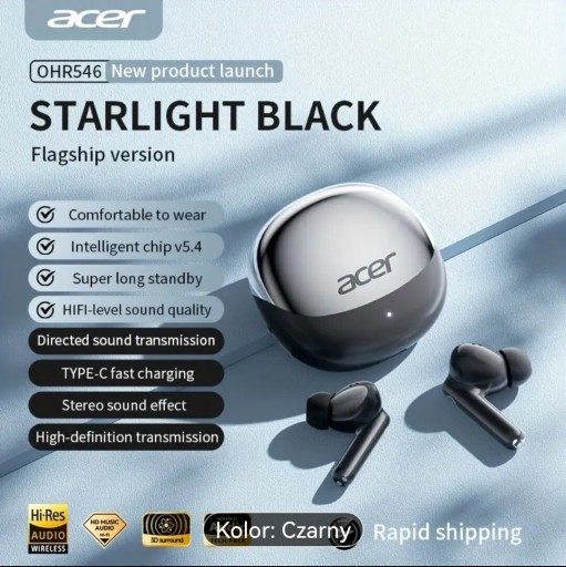Zdjęcie oferty:  Słuchawki Dokanałowe Bezprzewodowe ACER OHR546 28H TWS 5.4 HD ACS CZARNE