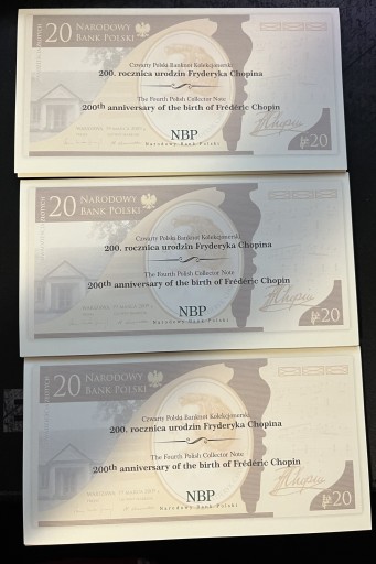 Zdjęcie oferty: 20zł-Fryderyk Chopin - 3 banknoty - kolejne numery