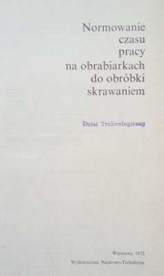 Zdjęcie oferty: Normowanie czasu na obrabiarkach 1972