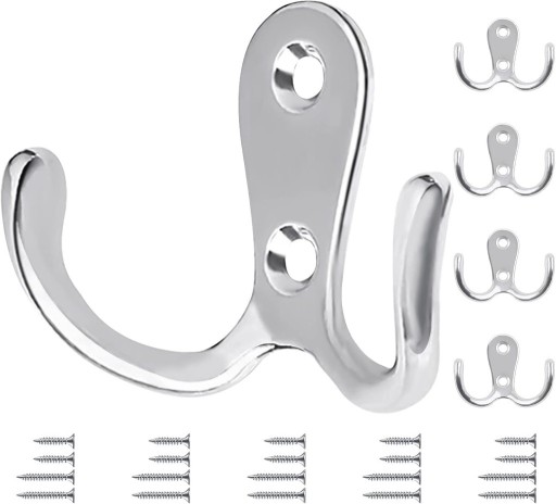 Zdjęcie oferty: Wieszaki ścienne Bolatus 6 szt srebrne chrom podwójne haczyki z śrubami