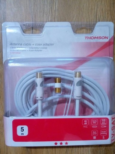 Zdjęcie oferty: Kabel antenowy RTV RF M/F + adapter 5m. THOMSON