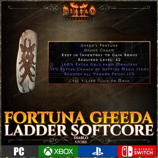 Zdjęcie oferty: Diablo 2 Resurrected LADDER Fortuna Gheeda 30+ D2R