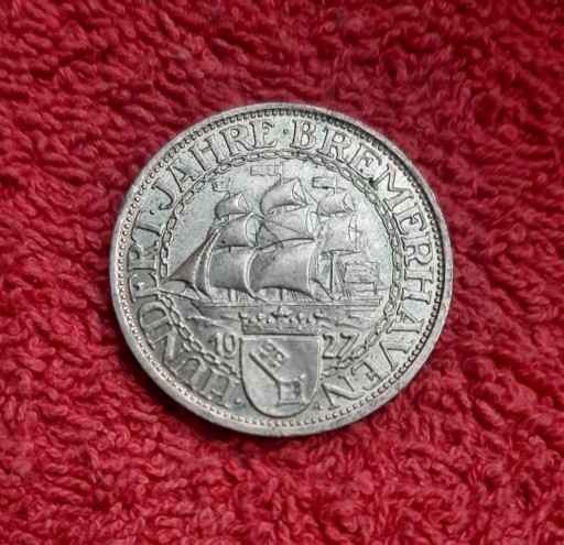 Zdjęcie oferty: 3 marki 1927 Niemcy  Bremerhaven - srebro 0.900