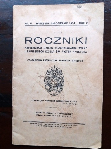 Zdjęcie oferty: Roczniki PAPIESKIEGO DZIEŁA...Nr 5    IX-X. 1934