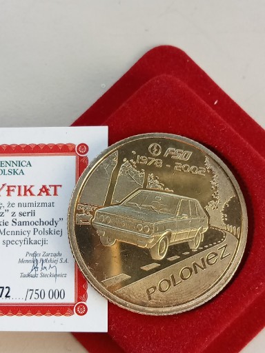 Zdjęcie oferty: Numizmat Kultowe samochody Polonez - certyfikat