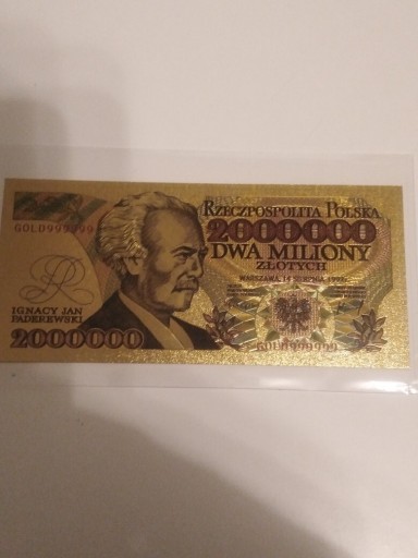Zdjęcie oferty: 2000000 Złotych 1992 Banknot PRL złocony 24 kara