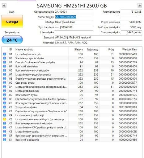 Zdjęcie oferty: SAMSUNG HM251HI 250,0 GB