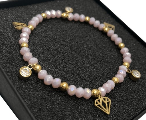 Zdjęcie oferty: Bransoletka różowa diamenty złote kryształki stal