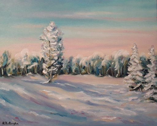Zdjęcie oferty: Obraz olejny malowany ZIMA pejzaż zimowy Krajobraz