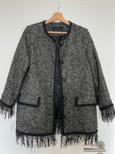 Zdjęcie oferty: Zara marynarka XS tweed granatowa frędzle