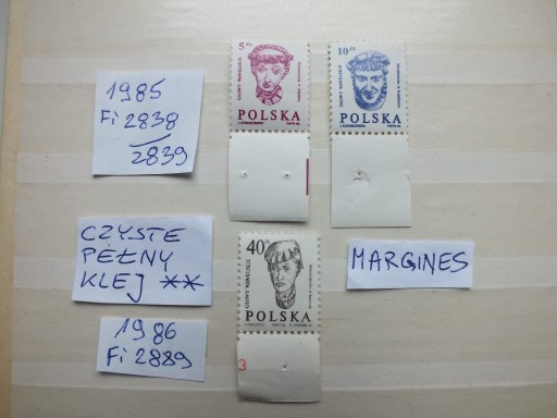 Zdjęcie oferty: 3szt.znaczki Fi 2838 ** margines Polska 1985 GŁOWY