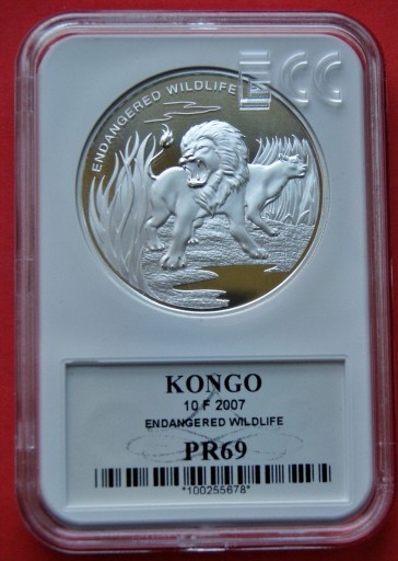 Zdjęcie oferty: Lew 10 Franków 2007 r.   - Kongo - GCN PR 69