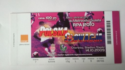 Zdjęcie oferty: Bilet Polska - Słowacja 2009 r.