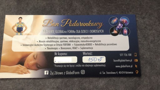 Zdjęcie oferty: Voucher Bon podarunkowy Masaż, komora tlenowa Kce