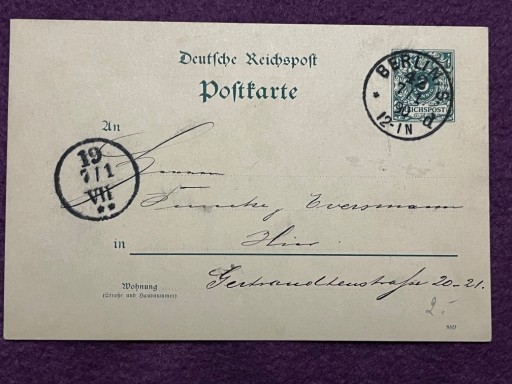 Zdjęcie oferty: Karta korespondencyjna 1890 r. Berlin