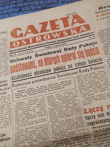 Zdjęcie oferty: Gazeta Ostrowska 2 marzec 1951