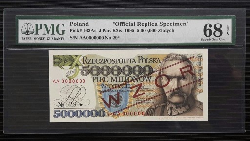 Zdjęcie oferty: 5mln 5000000 zł AA WZÓR nr29 1995 Piłsudski UNC/1