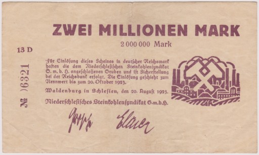 Zdjęcie oferty: Waldenburg (Wałbrzych), 2 mln Mk, 20.08.1923