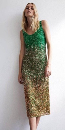Zdjęcie oferty: Sukienka cekiny, zielono-złota ombre S/M 